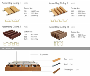 Pannelli Decorativi Sospesi in Legno Composito PVC per Controsoffitti, <span class=keywords><strong>Design</strong></span> per Interni, Piastrelle a Forma di Striscia per Soffitti - Product Image 6
