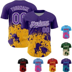 Camiseta de béisbol personalizada con patrón de salpicaduras de tinta, camisa de softbol personalizada con botones completos, uniforme deportivo unisex que absorbe la humedad - Product Image 1