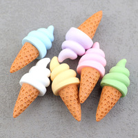 Accessoires de bijoux DIY en résine en forme de cône de crème glacée 3D, breloques en résine de crème glacée de dessin animé, dos plat en résine pour coque de téléphone portable