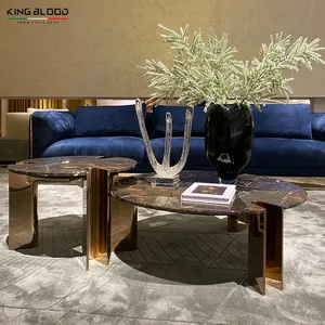 럭셔리 거실 대리석 사이드 테이블 현대 금속 코너 테이블 조합 최신 디자인 라운드 커피 테이블 세트