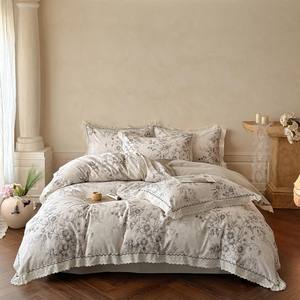 हल्के लक्जरी सादे 100% कपास 200tc संयंत्र चार-टुकड़ा सेट पतली ब्रश सांस लेने योग्य मशीन धोने योग्य क्वैल कवर शीट - Product Image 1