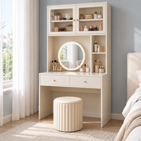 Table de maquillage moderne personnalisée avec miroir LED et tiroirs de rangement, meubles de chambre à coucher