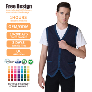 Chaleco de Punto Personalizado de Algodón y Seda con Certificación GOTS, Estilo Casual para Otoño e Invierno, con Botones, Cuello en V, Sin Mangas, para Hombre - Product Image 2
