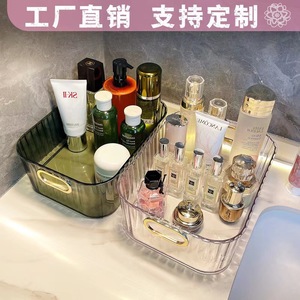 Translucent Storage Basket For Cosmetics Pet Material With Gold Handles Bathroom Organizer Green Transparent Acrylic Tray - Product Image 4