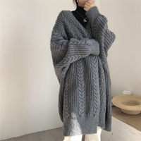 Pull long en tricot pour femme, style automne-hiver, simple, ample, torsadé, cardigan maxi