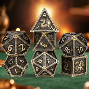ヴィンテージ風ドラゴン彫刻メタルダイスセット 7個入り 亜鉛合金多面体 ダンジョンズ＆ドラゴンズ RPG DND ダイス テーブルトップボードゲーム用 - Product Image 2