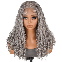 Perruque bohème en dentelle complète SuperNova de 16 pouces, tresses synthétiques légères en gris noir pour femmes, aspect naturel, dentelle transparente