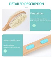 Brosse exfoliante pour le corps en poils naturels de bambou + polyester avec long manche, pour la douche et le bain, réduit la cellulite
