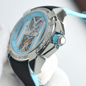 Montre Homme Tourbillon à Cadran Transparent Squelette, Boîtier en Acier Inoxydable Incrusté de Moissanite de Haute Qualité, Bracelet en Caoutchouc - Product Image 4