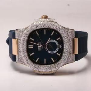 Montre de luxe à mouvement automatique en acier inoxydable avec diamant moissanite, exportateur indien, affichage analogique, non étanche - Product Image 3