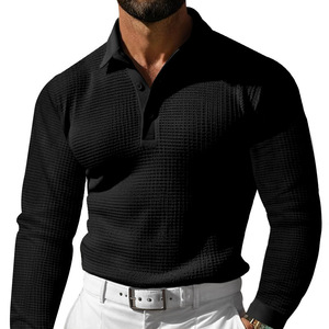 Custom Men <b>Waffle</b> Knit Short Sleeve for <b>Shirt</b> Printed Logo Front Breathable 210GSM 100% Polyester Golf Workwear Top - Product Image 1