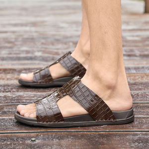 Tongs en cuir véritable marron avec semelle EVA antidérapante, tongs classiques d'été pour hommes, sandales d'été pour hommes en plein air - Product Image 3