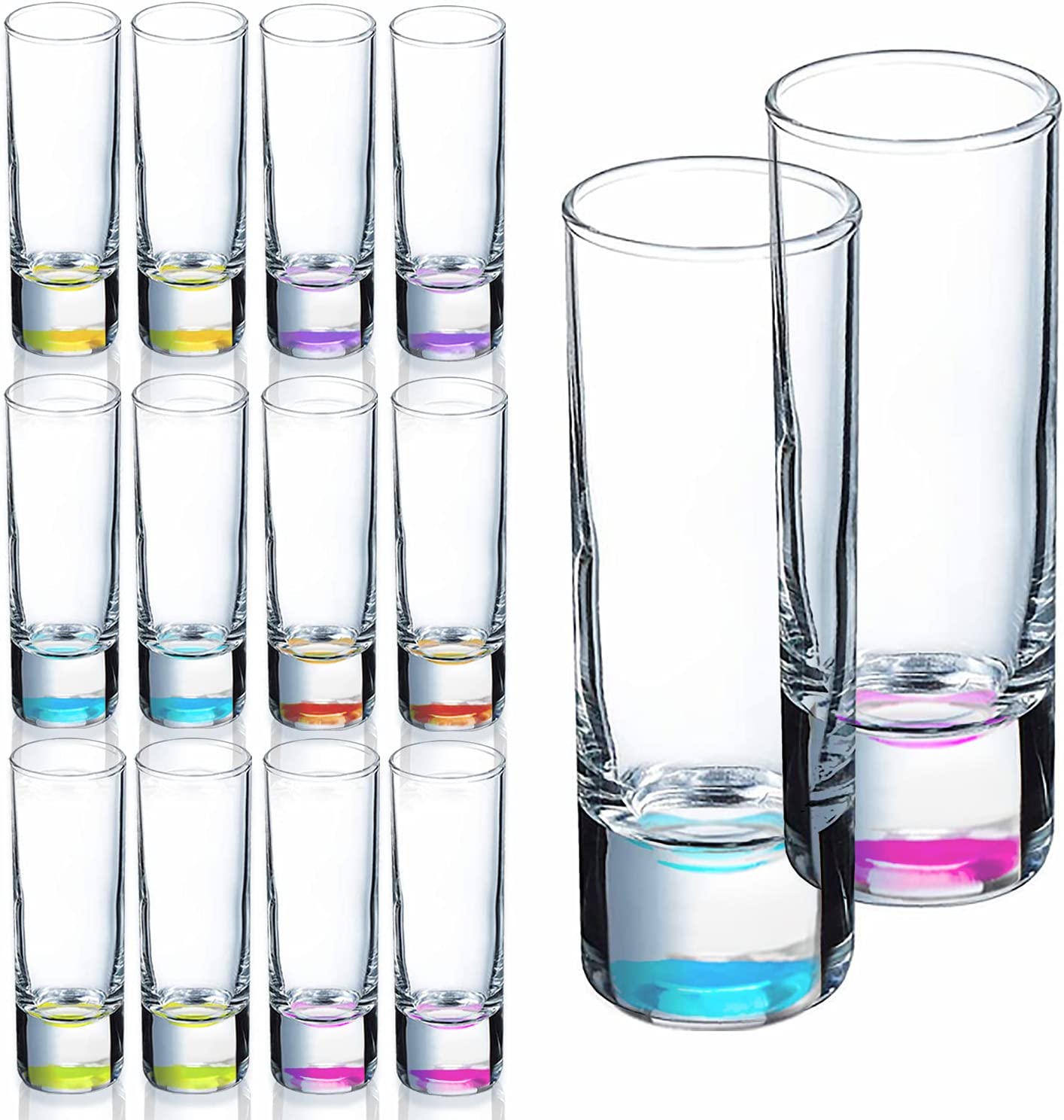 Colored Shot Glass 2 oz Heavy Base Tall Glass Set Tequila Cups Shot Glasses