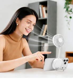 Outdoor Magnetic Handheld <b>Mini</b> Desktop Fan with Phone Holder 360° Rotating <b>USB</b> Rechargeable Portable Fan - Product Image 2