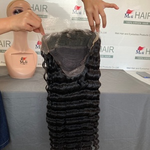 Perfecta para cabello natural con nudos pequeños transparentes, línea de cabello natural, cabello de bebé, popular textura de onda profunda, peluca frontal completa 13x4, 180% de densidad - Product Image 3