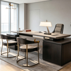 Escritorio de Oficina Moderno Desmontable de Madera Oscura con Amplia Superficie de Trabajo, Escritorio de Lujo de Dos Tonos con Tablero Grueso y Plano - Product Image 1