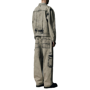 Été Style Hip Hop Hommes <span class=keywords><strong>Beige</strong></span> Vintage Distressed Cargo Denim Pants Mid Waist Straight Weaved Jeans - Product Image 5