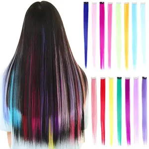 Colored Hair Extensions for Kids Girls 22inch Rainbow Hair Clip in Hair Multicolor Straight Party Highlights Synthetic Hairpiece