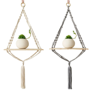 Étagère murale flottante en macramé en <span class=keywords><strong>corde</strong></span> de coton faite à la main, style moderne, pour plantes, décoration murale pour salon et salle de bain - Product Image 3