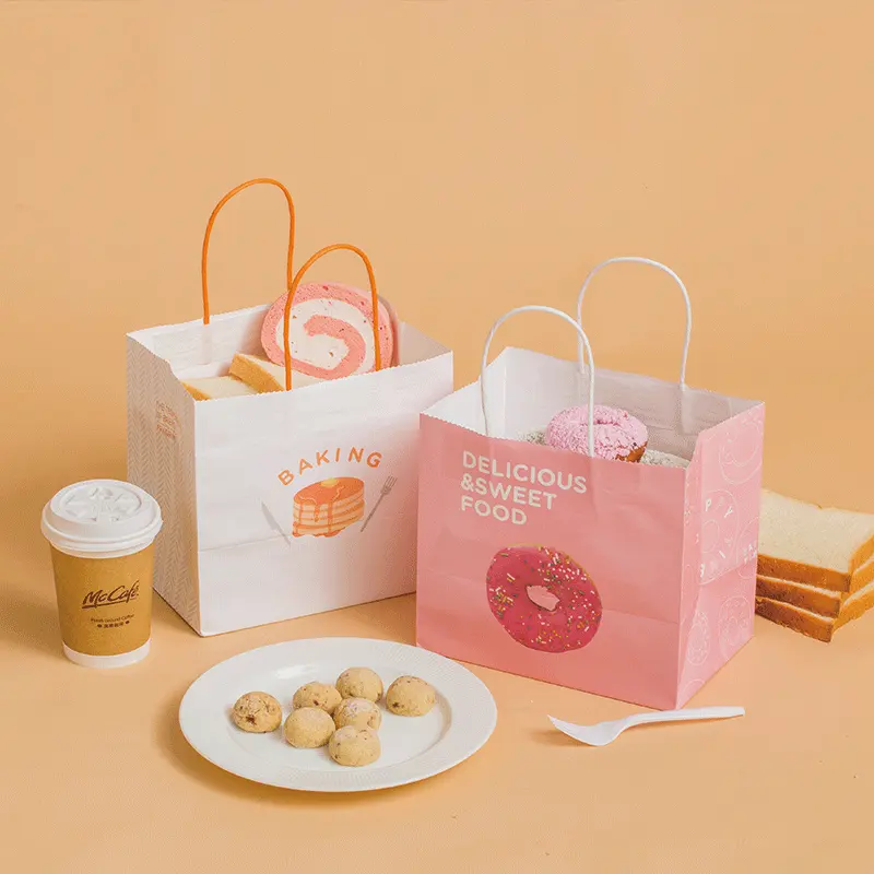Wholesale Custom Logo Printing Recyclable Food Store Cake Pizza Candy Sushi Hamburger Christmas Party Gift Kraft paper bag