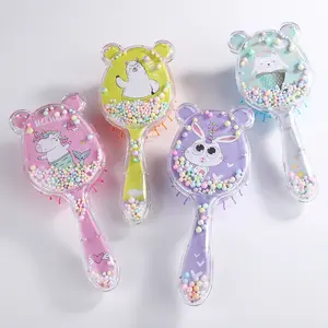 流行卡通按摩梳子熊形状小马儿童发刷珠光亮片可爱动物儿童气垫梳