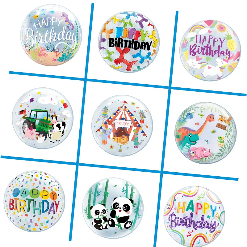 Nouveau ballon bobo transparent de 18 pouces ballon film aluminium joyeux anniversaire globos animaux de dessin animé pour la décoration de fête