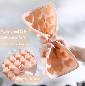 Molde de silicone para bandejas de cubos de gelo em forma de coração, círculo flexível de fácil liberação com 21 cavidades