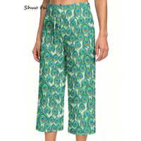 Pantalon large personnalisé à motif paon, ultra doux, taille haute, coupe courte, pour yoga et détente, avec cordon de serrage fonctionnel, style capri, vente en gros
