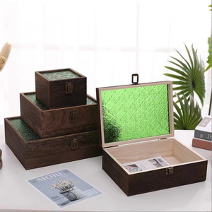 Bamboo Rectangle <strong>Decorative</strong> <strong>Storage</strong> <strong>Box</strong> with Carved Glass Lid Foldable <strong>Storage</strong> Container - Product Image 4