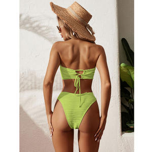 Custom Mulheres <span class=keywords><strong>Strapless</strong></span> Texturizado Bandeau Bikini 2 Peça Swimwear Atraente Sólido Respirável Secagem Rápida Frente Logo Trajes De Banho - Product Image 4