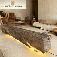 Meuble TV en bois massif style Wabi-Sabi, couleur bois naturel, table basse rectangulaire, salon, style rétro américain, mobilier complet pour la maison