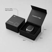 Boîtes à bijoux et montres personnalisées en papier noir recyclable, doublées d'éponge, avec couvercle à charnière, pelliculage mat, logo en feuille d'argent, avec poignée
