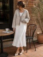 Cardigan Joydressing pour femme, motif taupe et blanc, col en V, boutonné, manches longues, tricot décontracté, vente en gros