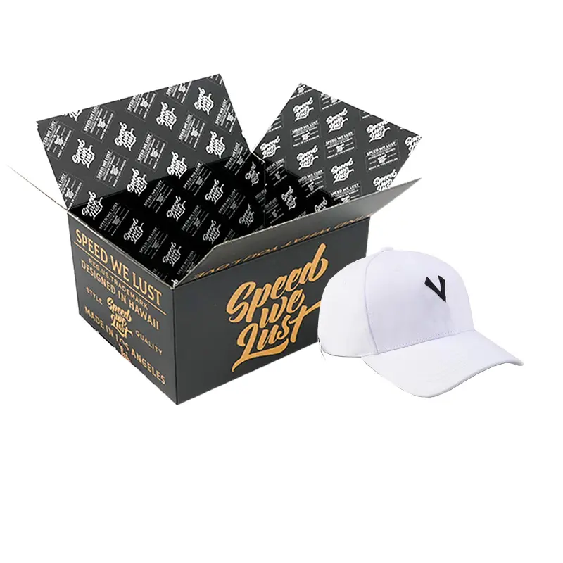 Carton ondulé noir imprimé complet personnalisé casquettes de baseball emballage chapeau boîtes d'expédition avec logo