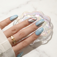 Uñas Postizas de Navidad de Invierno, Diseño de Copo de Nieve Azul y Rayas Plateadas, Uñas Postizas Tipo Ataúd, Decoración de Uñas Navideñas