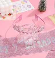 Ensemble d'anniversaire rose pour filles : Couronne, bandeau et écharpe rose, kit diadème et écharpe pour 3ème, 4ème, 5ème anniversaire, accessoires de fête