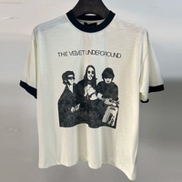 Fabricant de vêtements d'été, concepteur de t-shirts, t-shirt personnalisé, col contrasté, impression vieillie, tee-shirt à bordure contrastante