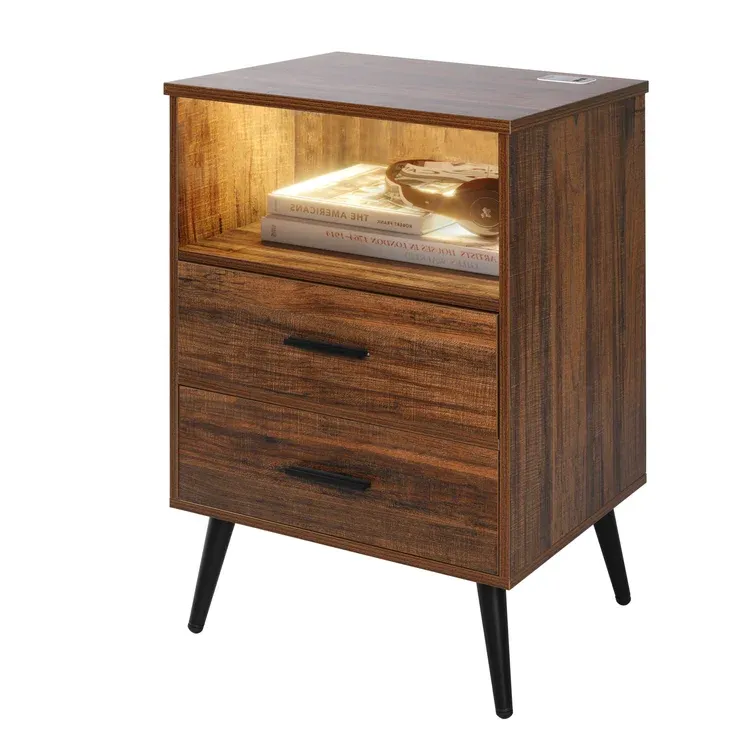 wholesale wood smart night stand multifunctional storage wooden bedside desk intelligent nightstand with charging station