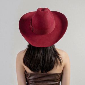 Wholesale Western Hat Bands Fedora Hats Women Men's Rabbit Fur or Wool High Quality American Sombreros Fedora Hats - Product Image 6