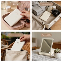 Nouveau miroir de maquillage carré à trois volets avec cadre en plastique et éclairage LED intégré, miroir de vanité de bureau à double éclairage pour le maquillage
