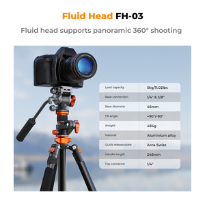 Cabezal de Trípode Hidráulico para Video K&F Concept T254A7+<span class=keywords><strong>FH</strong></span>-03 con Eje Central Horizontal, Placa Monopié Plegable y Desmontable con Bloqueo de Hebilla - Product Image 3