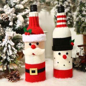 Housses de bouteille de vin en lin avec col en fourrure, décorations pour la maison, cadeaux de Noël, décorations de Noël - Product Image 1