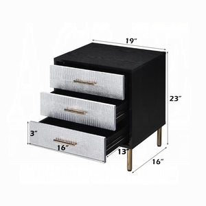 Black Nightstand With 3 <b>Drawers</b> Silver Crocodile Pattern Fronts Gold Legs Bedroom <b>Storage</b> <b>Drawer</b> Unit - Product Image 3