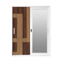 Lemari pakaian pintu geser ganda Modern, lemari pakaian baja dengan cermin Transfer bunga, lemari Almirah untuk kamar tidur, furnitur