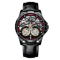 Montre mécanique de luxe de la série royale pour hommes d'affaires |   Tourbillon Lumineux |   Bracelet en cuir véritable résistant à l'eau |   Pièce de monnaie à cadran pointeur