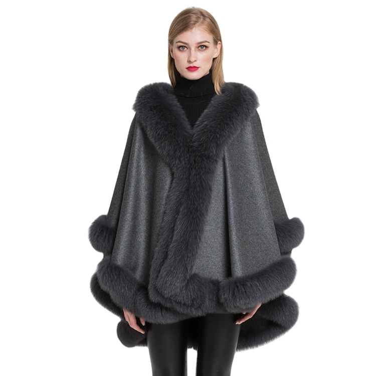 Women's 100% Real Cashmere & Fox Fur Poncho Spring Autumn Winter Fashion Fur Capes Soft Shawl