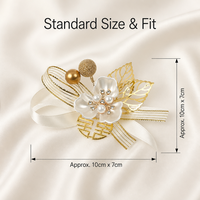Corsage de poignet en métal Double Bonheur avec perles et ruban de satin, fleur de main pour mariée, demoiselle d'honneur, mariage, banquet, fête prénuptiale, décoration