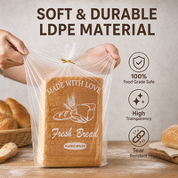 Sacs d'emballage pour pain en LDPE transparent, sacs de boulangerie en plastique transparent avec attaches torsadées dorées pour la fraîcheur