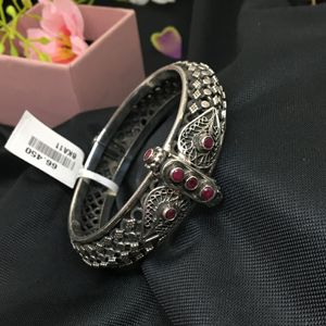 Bracelet manchette Kada ethnique tribal en argent oxydé antique avec filigrane et pierres de zircon, pour femme, 30 g, RG - Product Image 1