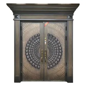 American standard half moon pattern panel deep carved anti-explosion high quality steel security door with door head